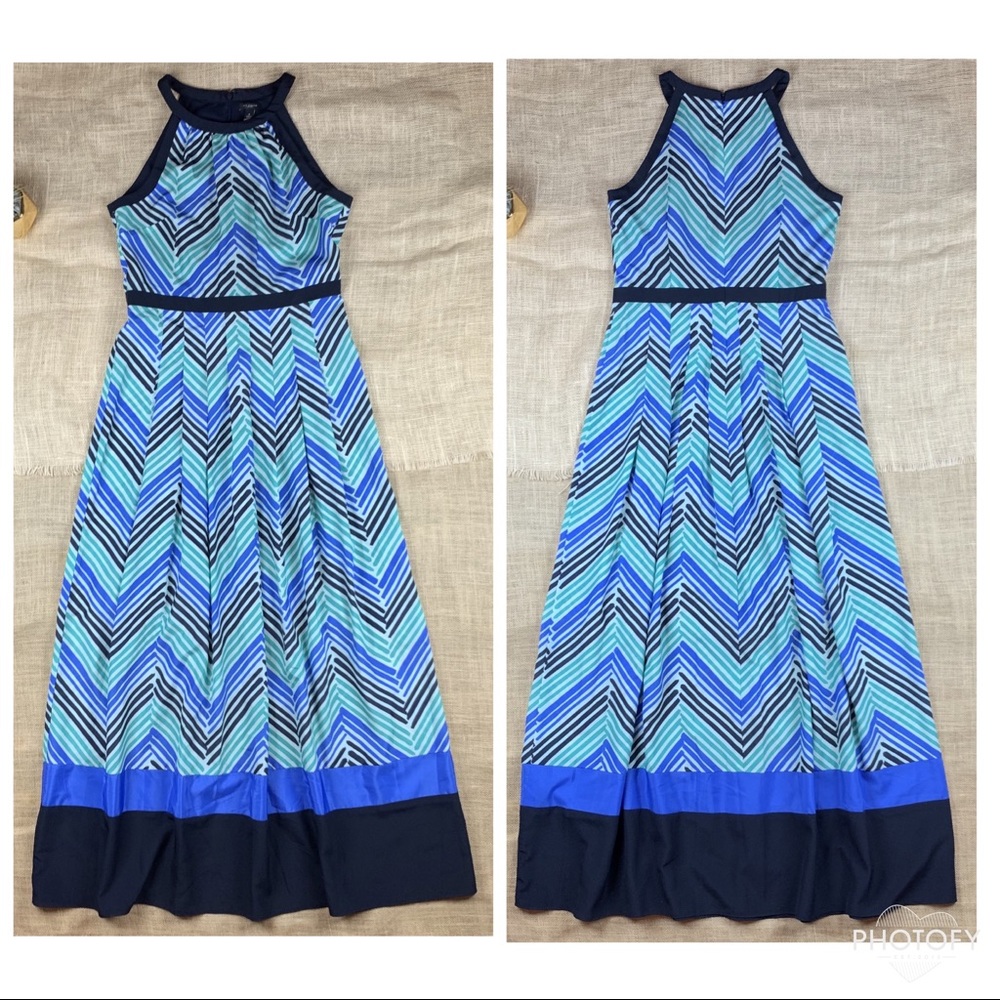 Ann Taylor Dress Size 6 Maxi Blue Green Striped